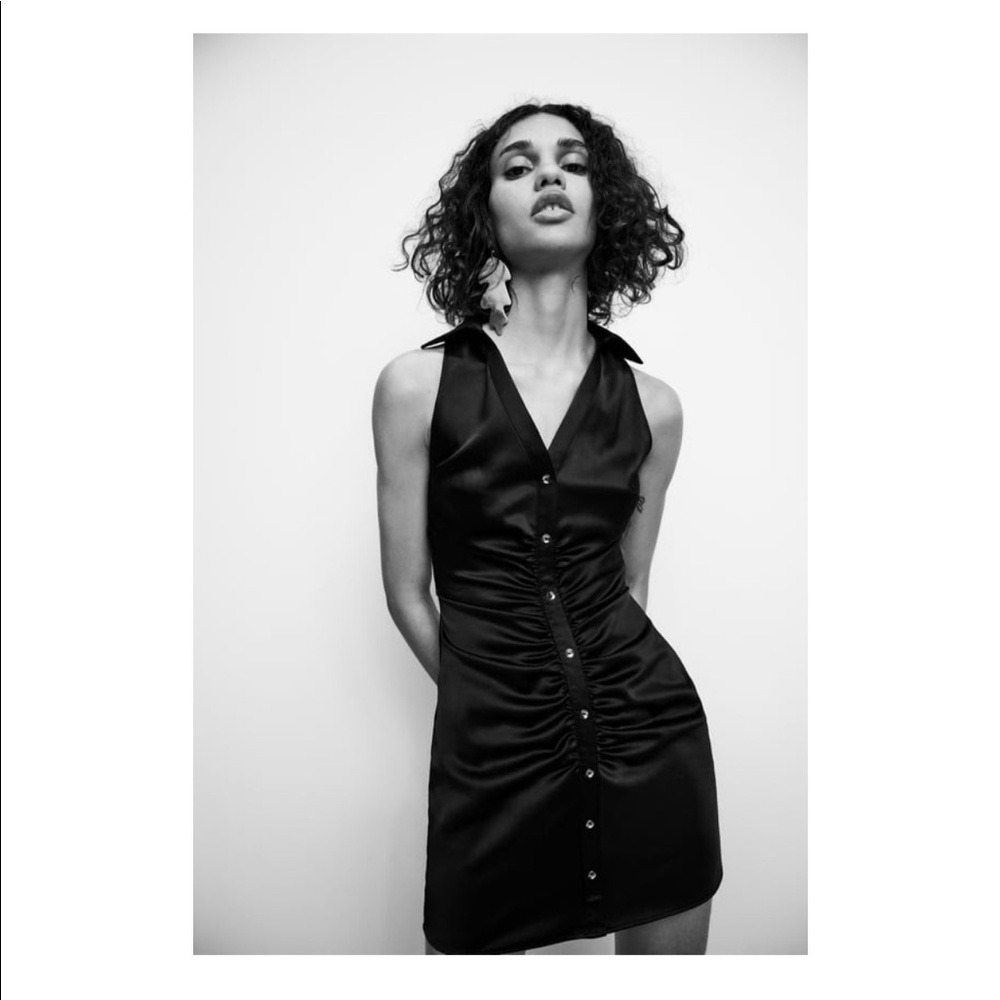 Black Zara Satin Effect Mini Dress